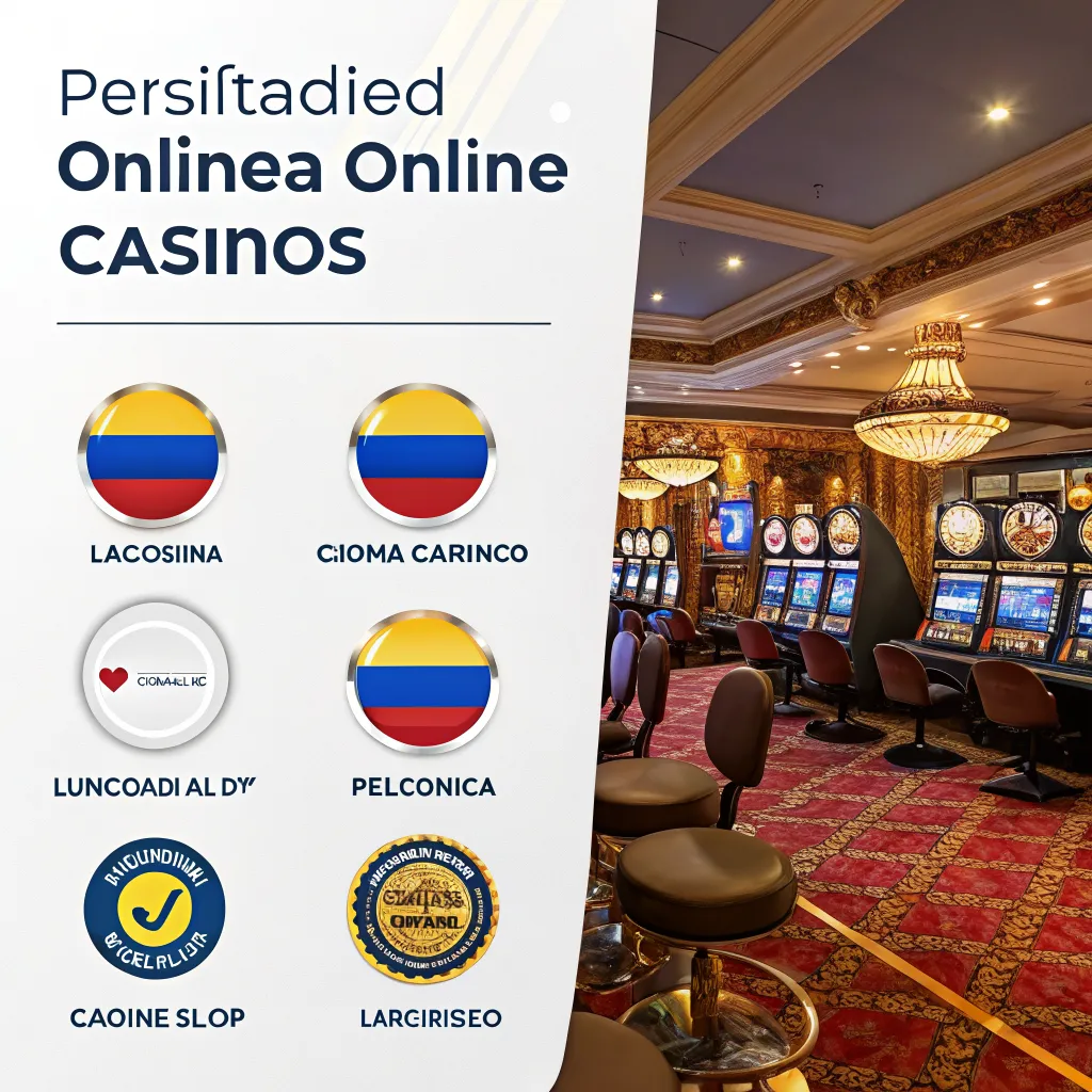 Ilustración editorial de una guía de casinos en línea con iconos de verificación y la bandera de Colombia